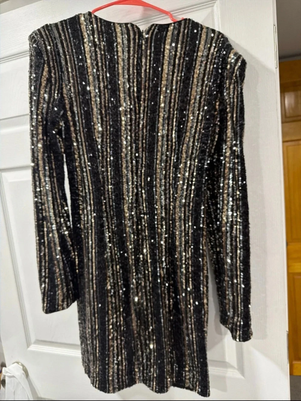 Aqua Black and Gold Sequin Long Sleeve Mini Dress
